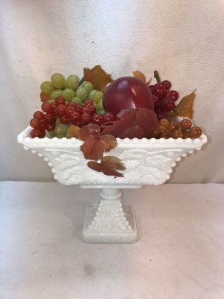 Vtg Westmoreland Square Compote Pedestal Milk Glass Shabby Fruit Chic Bowl Grape 2