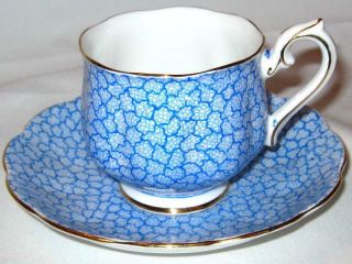Royal Albert Tea Cup And Saucer Cobalt & White Chintz Pattern Crown China C.  1935