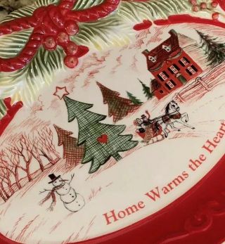 Fitz And Floyd Home Warms The Heart Red Sentiment Tray Christmas Platter Pine