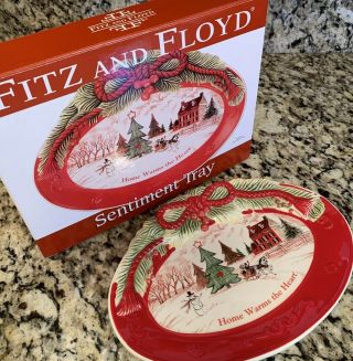 Fitz and Floyd Home Warms the Heart Red Sentiment Tray Christmas Platter Pine 2
