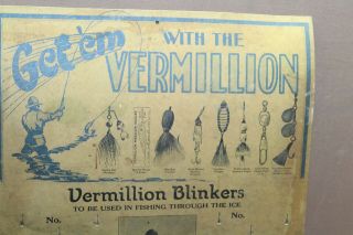 Rare 1930s Get Em Vermillion Fishing Lure Sporting Goods Display Sign Fish Boat