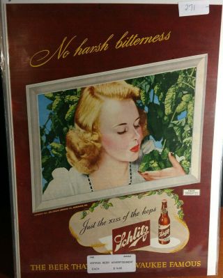Vintage 1947 Schlitz Beer Breweriana Print Ad No Harsh Bitterness 1868