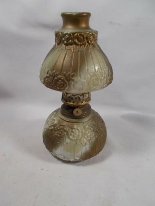 Vintage Floral Milk Glass Miniature Oil Lamp W/hornet Burner & Chimney Shade