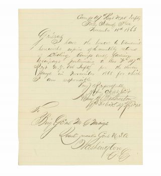 1862 Civil War Letter By 47th Ny Officer - Returns To Gen.  Meigs - Folly Island