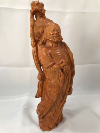 Vintage Chinese Asian Hand Carved Wood Man With Snake 11.  75 " H Figurine Statue