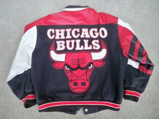 Vtg Chicago Bulls Nba 90s Letterman Leather Jacket (j.  H.  Jeff Hamilton) - Large