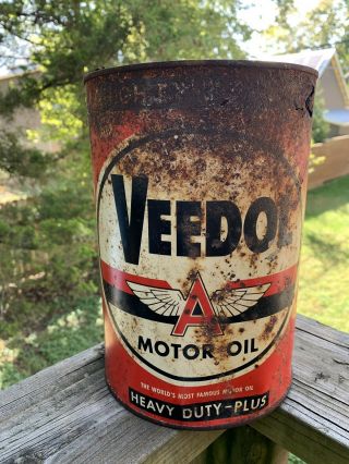 Vintage Tide Water Oil Co Flying A Veedol Motor Oil 5 Qt Metal Can Gas Sign