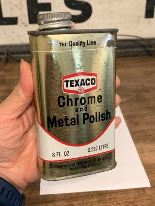 Vintage Texaco Chrome & Metal Polish 8 Oz Metal Can Gas Station Sign
