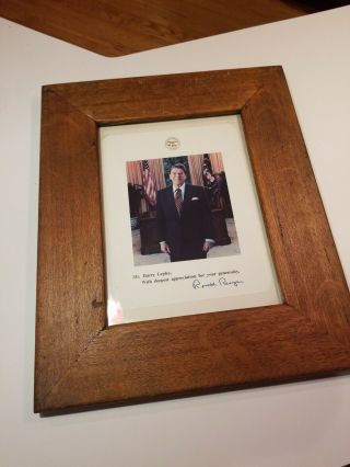 White House President Ronald Reagan Autographed Signed Picture Photo - Oak Frame