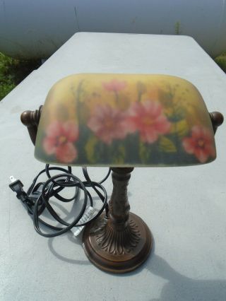 Small Reverse Painted Electric Desk Lamp - Floral Design