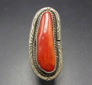 Vintage Navajo Sterling Silver And Old Red Mediterranean Coral Ring Size 7.  25