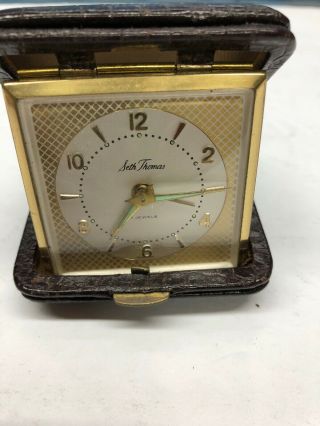 Vintage Seth Thomas Germany Travel Alarm Clock Leather Case