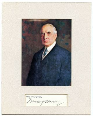 Warren G.  Harding Cut Signature Matted With A Picture