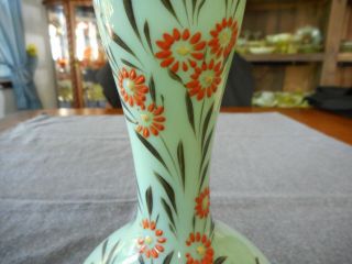 ANTIQUE BRISTOL GREEN OPAQUE GLASS HAND PAINTED FLORAL PATTERN VASE 3