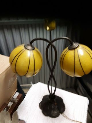 Vintage 60s Retro Mid - Century Modern Yellow Glass Tulip 2 Head Desk Lamp Must Go