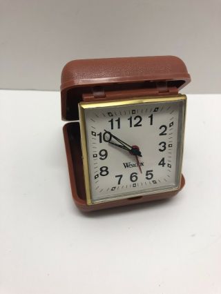 Vintage Westclox Portable Wind Up Alarm Clock Compact Travel Plastic Case