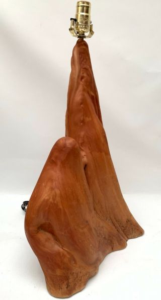 VIntage Large Burl Wood Table Lamp Stunning Natural Organic Shape 22” 2