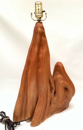 VIntage Large Burl Wood Table Lamp Stunning Natural Organic Shape 22” 3
