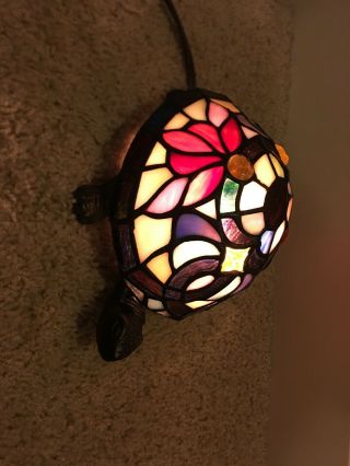 Vintage Bronze With Tiffany Stained Glass Shade Turtle Table Tiff Lamp Quoizel