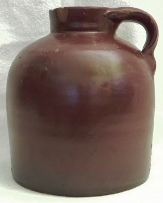 Antique 1 Gallon Brown Red Stoneware Beer Whiskey Jug With Handle Crock1800 