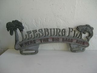 Vtg 1930s Leesburg Florida Bass Fish Aluminum License Plate Topper Hot Rod Chevy