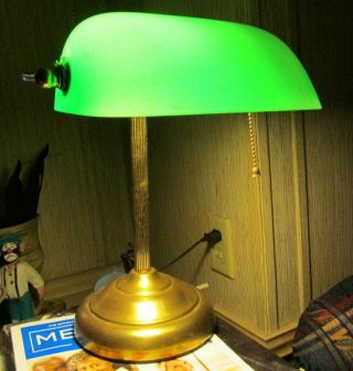 Vintage Brass And Glass Desk Lamp Green Shade Very