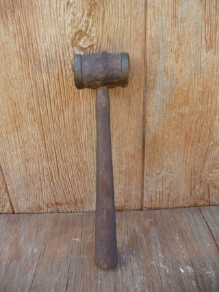 Vintage Small Wooden Mallet Hammer With Brass Straps 7.  5 Oz
