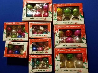 60 Vintage Miniature Christmas Tree Ornaments Glass Balls Box Japan
