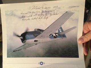 Navy Cross Sunk Carrier Battle Of Philippines Signed F6f Hellcat 12x12 Photo
