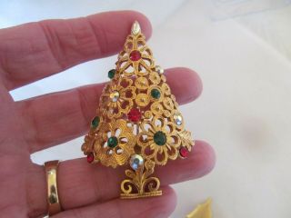 Vintage Jewelry Signed Mylu Christmas Flower Tree Brooch Pin Rhinestone