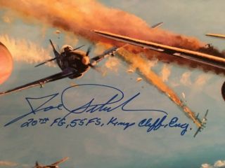 P51 Mustang Pilot Who Shot Down Me - 262 Ace Walter Schuck Signed Color Art Scene