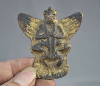 6.  5cm Chinese Bronze Gilt Redpoll Winged Garuda Bird Eagle Buddha Pendants