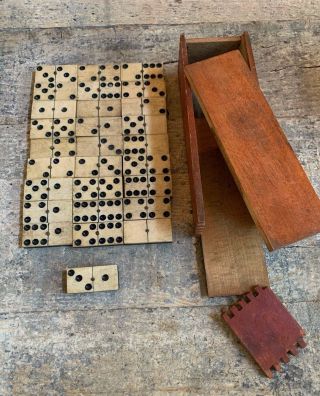Old Rare Vintage Antique Civil War Relic Domino Game Piece Extremely Rare W Box