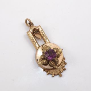 Vtg Victorian Gold Filled Purple Amethyst Flower Antique Pendant Qye4
