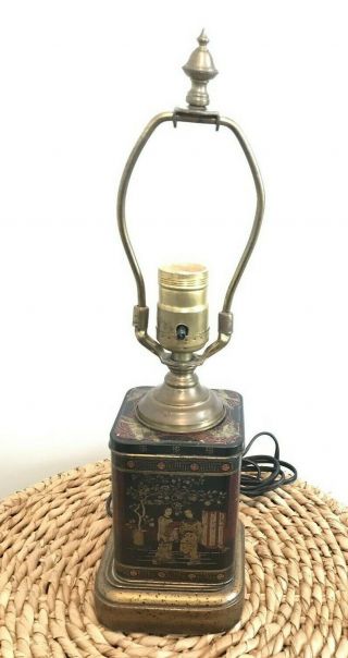 Vintage Frederick Cooper Chicago Tea Can Canister Table Lamp Asian Style Black