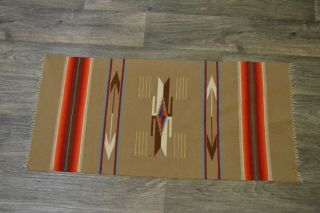 Vtg Mexican Saltillo Serape Table Runner / Rug Wool Textile Southwest 36 " X 19 "