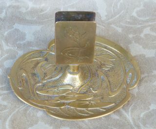 Antique Austrian Art Nouveau Jugendstil Brass Ashtray Match Holder Geschutzt