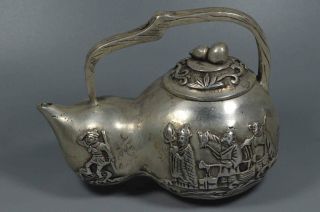 Collectable Handwork Old Tibet Miao Silver Carve Buddha Temple Exorcism Tea Pots