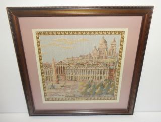 Vintage Paris France Cross Stitch Embroidery Tapestry Framed Picture