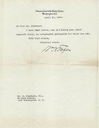 William H.  Taft,  Signed Tls,  Dated April 27,  1927,  Darvick Autographs Certified