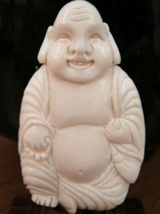 Chinese Hand Carved Buffalo Bone Statue Of Hotei Buddhist Deity Okimono Style
