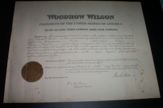 Woodrow Wilson Signed Commission Appointment