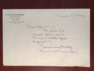 Robert W.  Chambers Handwritten Letter Signed Artist Illustrator Author