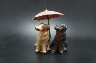 Vtg Painted Metal Lead Rat Terrier Dog Pair Umbrella Germany