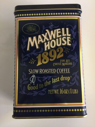 Vintage 100 Year Anniversary Maxwell House 1892 16 Oz Coffee Tin Can 6.  5  X 4 "
