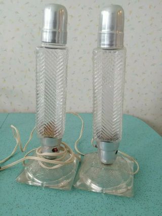 Vintage Pair Art Deco Glass Skyscraper Bullet Lamps