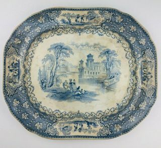 Vintage Pottery Ceramic J.  &m.  P.  B& Co.  Antique Blue White Italian Lakes Platter