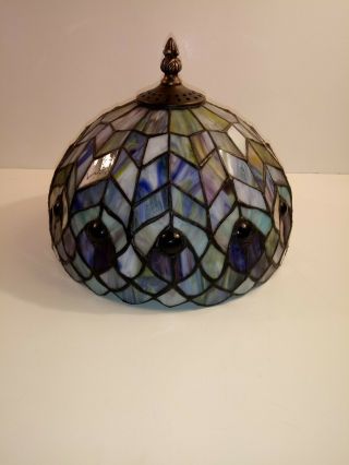 Vintage Round Blue Tiffany Style Stained Glass Lamp Shade - Stunning