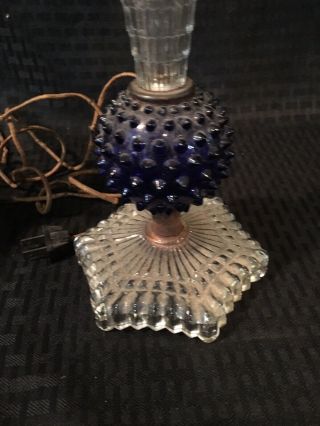 Vintage Cobalt Blue Crystal Glass Hobnail Table Lamp Victorian Era ? Fenton ? 2