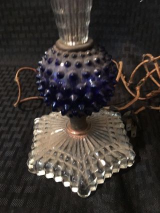 Vintage Cobalt Blue Crystal Glass Hobnail Table Lamp Victorian Era ? Fenton ? 3